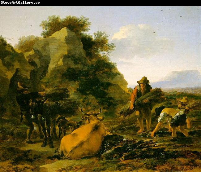 Nicholaes Berchem Landscape with Herdsmen Gathering Sticks